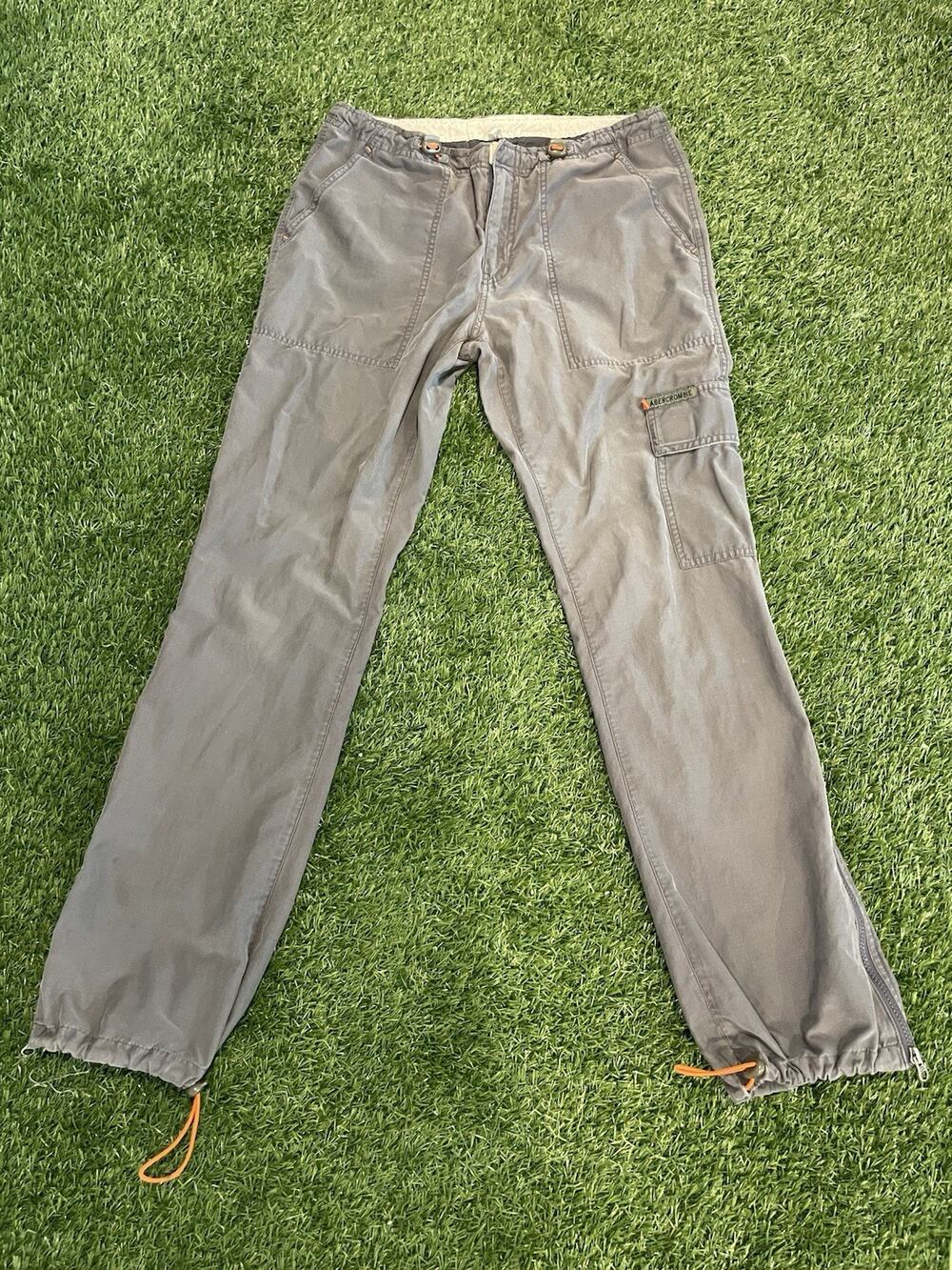 Vtg Y2K Abercrombie Fitch Women Cargo Parachute Pants Gray Orange Drawstring Sz6